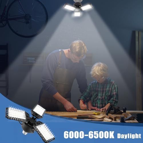 Aoretic LED Garage Lights 1 Pack -80W, 8000LM 6500K Led Shop Light with 3 Deformable Panels, Basement Barn Light Garages Ceiling Lights, E26/E27 for Garage, Warehouse, Shop, Basement - Image 6