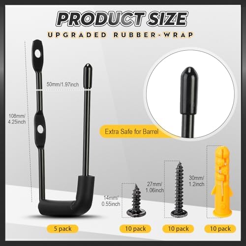 Yaocom 5 Pcs Pistol Wall Mount Rack with Rubber Coated Hooks - Image 2