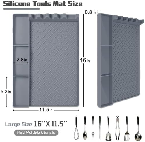 Silicone Grill Mat for Blackstone Griddle Accessories,16x11.5 Inch BBQ Griddle Mat with Drip Pad,Thickened Heat Resistant Side Mats for Outdoor Kitchen,Gifts for Men(Gray) - Image 2