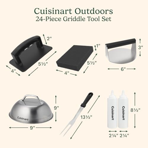 Cuisinart 24-Piece Griddle Tool Set with Storage Tote, Stainless Steel Flat Top Grill Accessories with Spatulas, Melting Dome, Smash Burger Press, Scraper & Tongs, Perfect for BBQ, Tailgates, Camping - Image 4