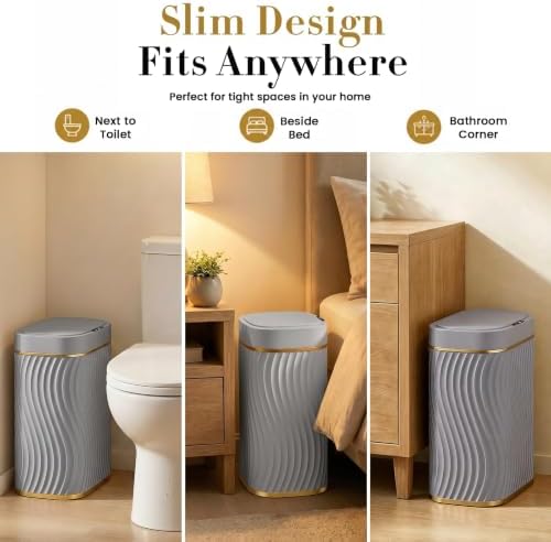 Ogikey Bathroom Small Trash Can with Automatic Touchless Lid, 2.6 Gallon Smart Garbage Can Narrow Waterproof Trash Bin for Bedroom, Office, Living Room (2.6 Gallon-Grey) - Image 4