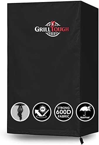 GrillTough Heavy Duty Smoker Cover, Adjustable Straps, 40 Inch Black by GrillTough