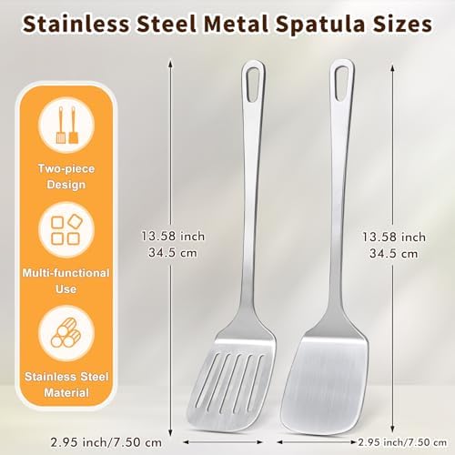 Stainless Steel Spatula, Metal Spatula Slotted Turner, Heavy Duty Sturdy Spatulas for Kitchen Use, High Heat Resistant Cooking Utensils for Fish Eggs Pancakes, Dishwasher Safe, Easy to Clean, Silver - Image 6