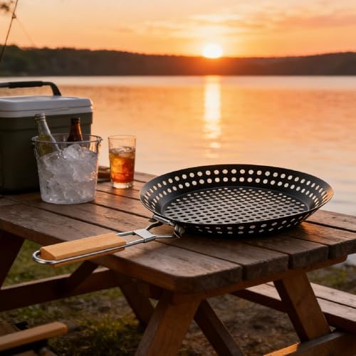Stainless Steel Grilling Skillet, Foldable Design Camping Skillet, Portable Cooking Pan with Round Heating Finish for Outdoor BBQ - Image 7