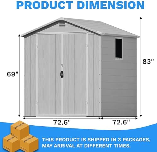 Greesum 6x6FT Plastic Outdoor Storage Shed with Floor, Light Gray - Image 2