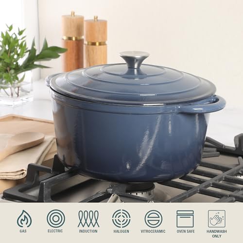 Gibson Home Addlestone 7 Qt Enameled Cast Iron Dutch Oven Pot with Lid – Round, Oven Safe to 500°F, Ideal for Bread Baking & Stews - Gradient Navy Blue - Image 4