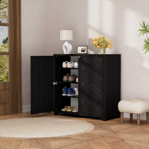 Mrosaa Outdoor/Indoor Storage Box,Resin and Plastic Storage Cabinet Waterproof,Outdoor Cabinet for Patio/Garden/Balcony/Backyard/All Room(with 3 Shelves)-Black - Image 4