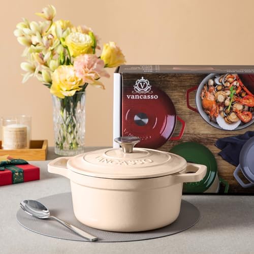 vancasso 2.5 Qt Enameled Cast Iron Dutch Oven with Lid, Cream - Image 7