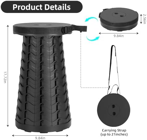 Qiguet Collapsible Stool, Folding Chair - Upgraded Portable Chair with Load Capacity 400lbs, Portable Stool for Camping Fishing Hiking - Folding Tool with Carrying Straps,Gifts for Fisherman (Black) - Image 2