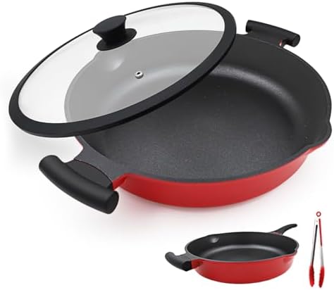14 Inch Large Deep Frying Pan Skillet with Lid, Saute Pan Nonstick by Bobikuke
