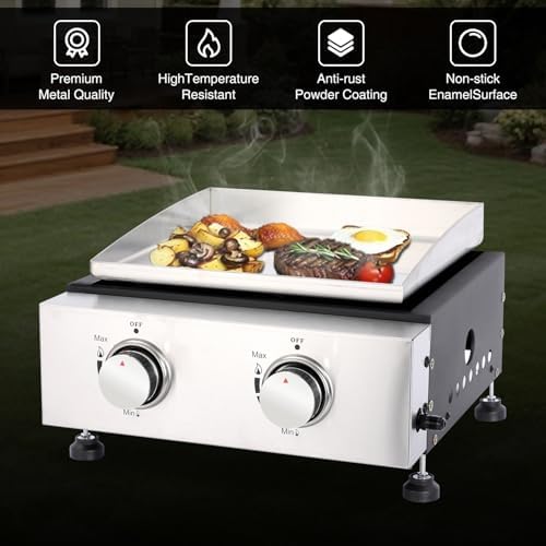 Small Portable Grill, 14 Inch Tabletop Gas Grill, 2 Burner Flat Top BBQ Propane Griddle with Legs, Cover - 20,000 BTUs Output for Outdoor Patio Backyard Camping, Tailgating, and RV Trips - Image 7