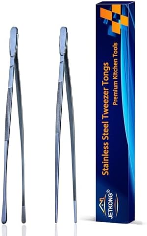 JETKONG 2 Pcs 9-Inch Cooking Tweezer Tongs Stainless Steel Kitchen Tweezers Plating Tongs (Navy Blue) by JETKONG