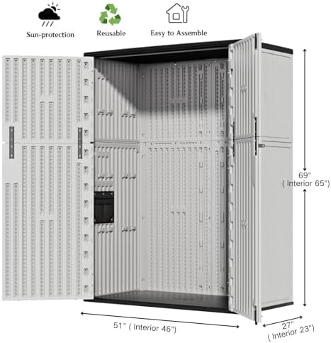 ZZM 57 Cu.ft Outdoor Storage Shed with Floor HDPE Double-Wall Resin Sheds Outdoor Storage, Lockable Weatherproof Storage Cabinet Fit for Garden Tools, Garage can, Bike, Patio Furniture, Grey - Image 3