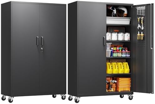 Yizosh Metal Garage Storage Cabinet with Locking Doors and Adjustable Shelves,- 71" Rolling Steel Tool Cabinet for Home Office,Garage,Warehouse by Yizosh