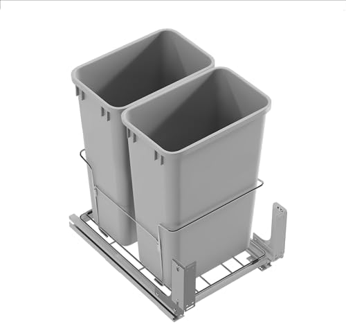 Dowell B18 Aluminum Base Wastebasket Pullout with Door Mount and Two 50Qt/13Gal Plastic Bins (4012 0218+50x2) - Image 2