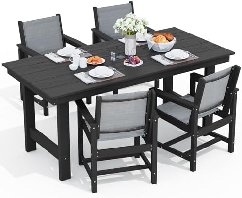 SERWALL 5 Pcs HDPE Patio Dining Set, HDPE Dining Set for 4, Black by SERWALL