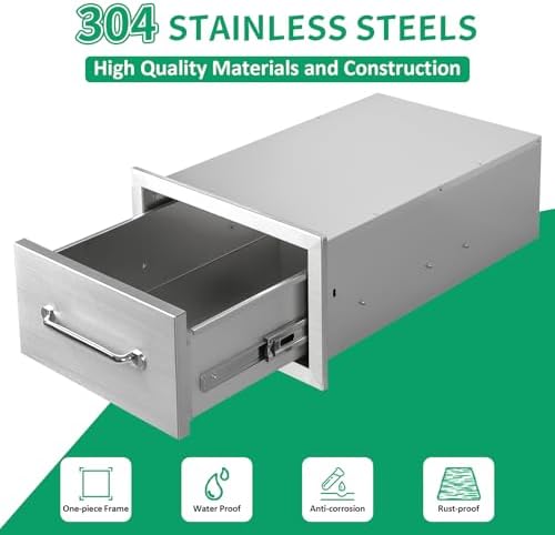 Outdoor Kitchen Drawers 14" W x 8.5" H x 23" D Stainless Steel Single Drawers with Ergonomic Handle for BBQ Island, Patio Grill Station & Outdoor Kitchen Cabinets - Image 3