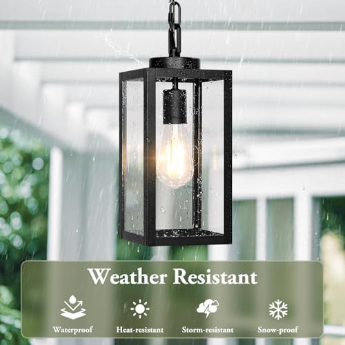 BesLowe Outdoor Pendant Light, Modern Hanging Lantern for Porch, Black - Image 2