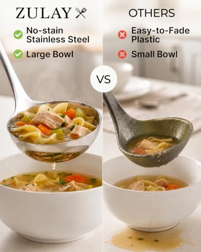 Zulay Kitchen Stainless Steel Soup Ladle - 13” Large Ladle for Soups, Stews & Sauces - Durable, Heat-Resistant, Rust-Proof & Dishwasher Safe Kitchen Utensil with Ergonomic Handle - Image 3