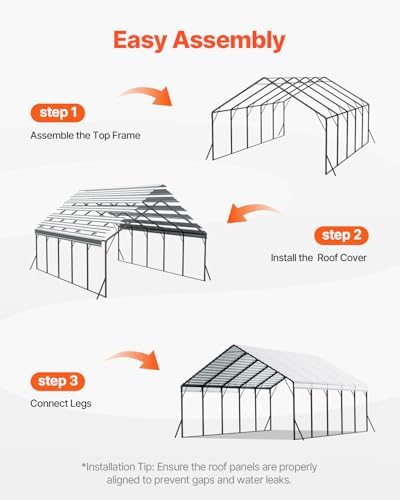 VEVOR 20x24 ft Heavy Duty Metal Carport, Outdoor Car Shelter with Removable PE Sidewalls, Steel Frame Garage for Car, Truck, Boat, Tractor, and Equipment Storage - Image 6