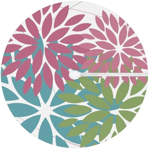 Round Tablecloth with Umbrella Hole and Zipper Elastic Fitted Table Cloth 36"-44" Oil-Proof Waterproof Patio Table Cover for Outdoor Picnic Party, Spring Summer Geometric Elegant Pink Green - Image 6