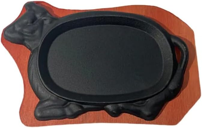 Cast Iron Steak Plate Sizzle Griddle Skillet with Wooden Base (8.6" x 5.9" Inch) - Image 2