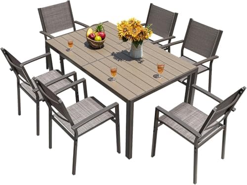 Homall 7-Piece Patio Dining Set, Metal Outdoor Dining Set for 6, Light Grey by Homall