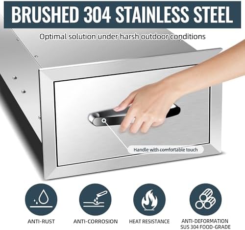Outdoor Kitchen Drawers Stainless Steel, BBQ Drawer Inserts for Built-in Patio Grill Station, 14''W x 8.5''H x 23''D - Image 4