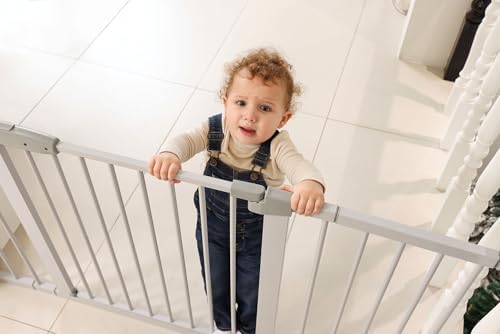 29"-57" Baby and Pet Safety Gate, 30" Tall Metal Walk-Thru Gate for Doorways & Stairs, Easy One-Hand Open, Dual Lock, Extensions & Wall Mounts Included (Gray, 29" x 57" x 30“ ) - Image 5