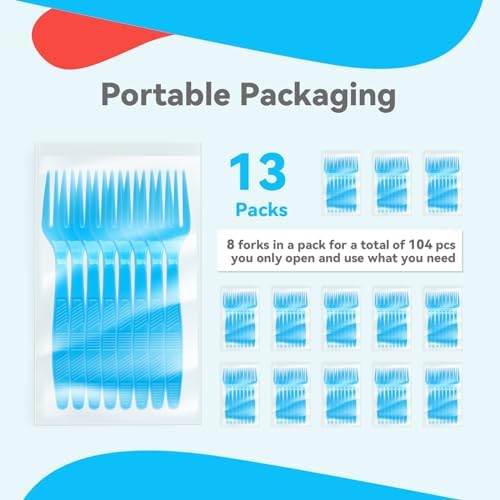 Light Blue Plastic Forks Heavy Duty, Disposable Party Supplies 104 PCS - Image 4