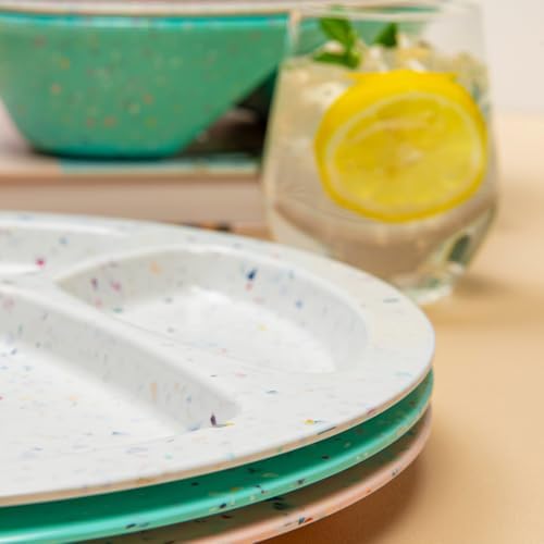 bzyoo 11-Inch Divided Plates Set of 2, 100% Melamine Portion Control Plates for Adults & Kids, Modern Confetti Pattern, BPA-Free & Dishwasher Safe, Ideal for Camping, RV, and Daily Use (Pink) - Image 5