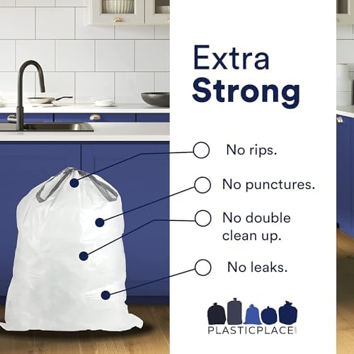 Plasticplace Trash Bags Compatible with simplehuman Code M Packs, White Drawstring Garbage Liners 12 Gallon / 45 Liter, 21" x 30.5" (20 Count/5 Pack) - Image 2