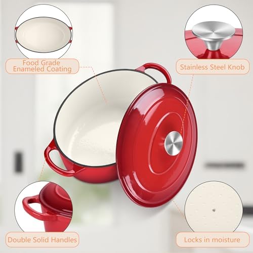 TeamFar 7QT Oval Dutch Oven, Enameled Cast Iron Dutch Oven Pot with Lid - Image 3
