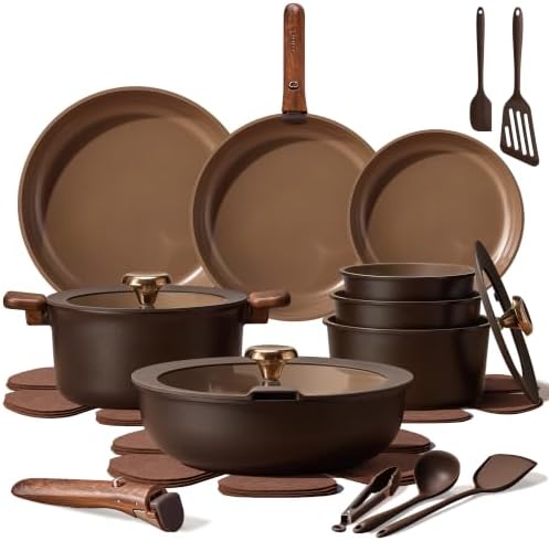 CAROTE 25pcs Ceramic Cookware Set, Pots and Pans Set with Detachable Handle by CAROTE