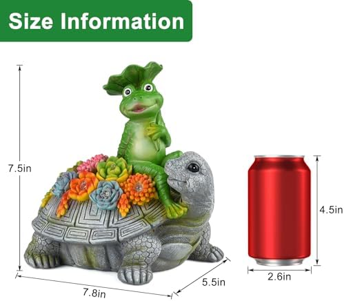 Solar Garden Outdoor Statues Turtle& Frog with Succulent and 8 LED Lights - Image 4