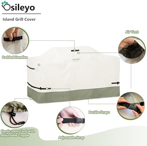 86 Inch Island Grill Cover - 600D Heavy Duty Waterproof All Weather Protection Outdoor Cover,Beige&Grayish Green - Image 3