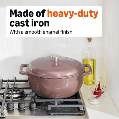 Amazon Basics Enameled Cast Iron Dutch Oven Pot With Lid, 4.3-Quart, Round, Dual Handles, Heavy-Duty, Oven Safe for Stews, Roasting & Baking, Clay - Image 4