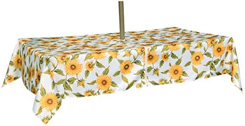 EHouseHome Outdoor Indoor 60x84 inch Rectangle Tablecloth with Umbrella Hole and Zipper, Waterproof Zippered Patio Table Cloths, Spring/Summer Table Covers for Backyard Circular Table/BBQs/Picnic - Image 3
