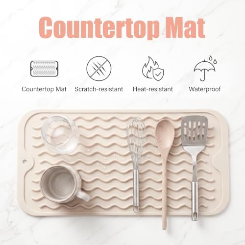 MicoYang Silicone Dish Drying Mat for Multiple Usage,Easy clean,Eco-friendly,Heat-resistant Silicone Mat for Kitchen Counter or Sink,Refrigerator or Drawer Liner Tapioca S 12 inches x 6 inches - Image 3