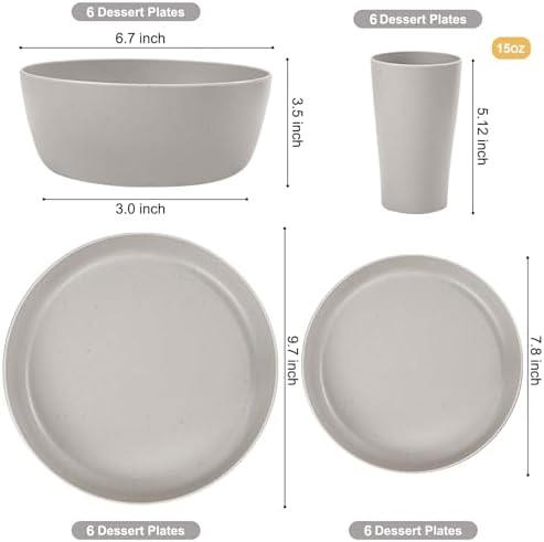 EjonirInjonir 24Pcs Shatterproof Wheat Straw Dinnerware Sets for 6 Home - Image 2