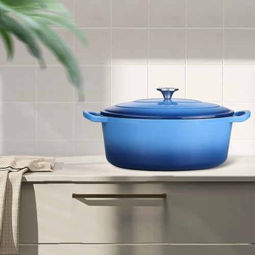 Leonyo 5-Quart Enameled Cast Iron Oval Dutch Oven Pot with Lid, Blue - Image 7