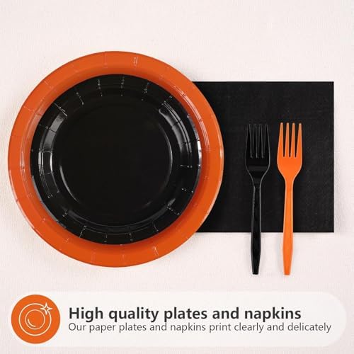 Grencian 96Pcs Orange and Black Party Decorations, Serves 24 - Image 2