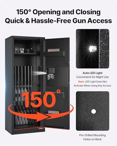 VEVOR 6-8 Gun Safe, Long Gun Cabinet for Rifles and Pistols, Quick Access Rifle Safe with 3 Ammo Slots and 2 Adjustable Racks, Large Digital Cabinet with Key and Password Lock - Image 6