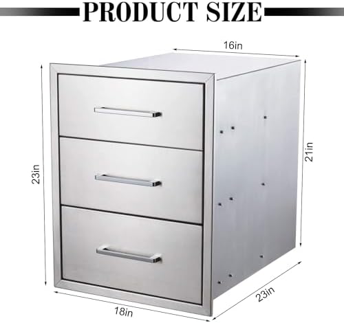 Outdoor Kitchen Drawers,18" W x 23" H x 23" D Stainless Steel BBQ Triple Drawer, Flush Mount Access 3 Drawer for Outdoor Kitchen,BBQ Island - Image 3