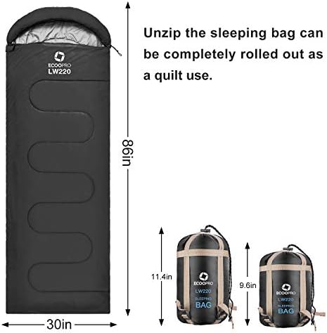 ECOOPRO Warm Weather Sleeping Bag - Portable, Waterproof, Compact Lightweight, Comfort with Compression Sack - Great for Outdoor Camping, Backpacking & Hiking-83 L x 30" W Fits Adults - Image 2