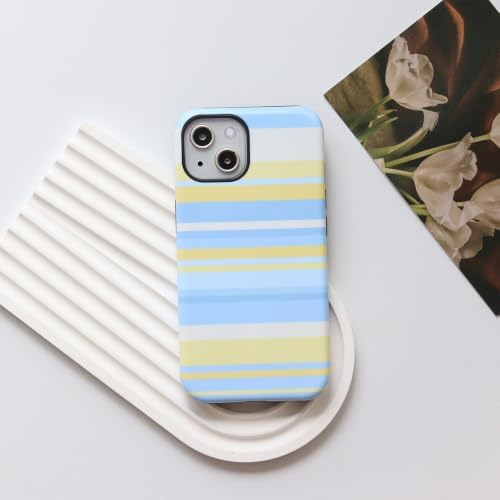 for iPhone 14 Case, Magnetic Matte Frosted Dual-Layer Striped Phone Case for Women, Retro Aesthetic Cover Compatible with MagSafe Accessories - Sea Salt Lemon - Image 2