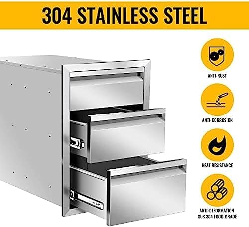 Pull Out Trash Drawer, Lower Sliding Rails Stainless Steel Roll Out Trash Bin Pull Out Tray With Handle For Outdoor Kitchen BBQ Island Grill Station,Three Drawers - Image 4