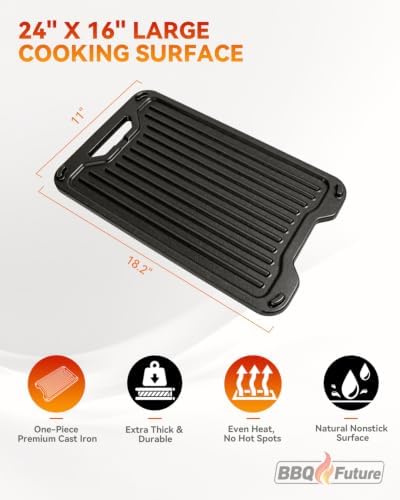 BAC609 Reversible Cast Iron Griddle for Traeger Grills, 18.2" x 11" - Image 3
