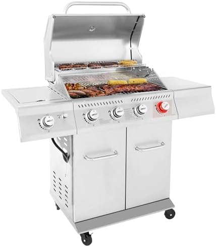 Royal Gourmet 4-Burner BBQ Cabinet Style Gas Grill with Side Burner, Silver by RoyalGourmetCorp