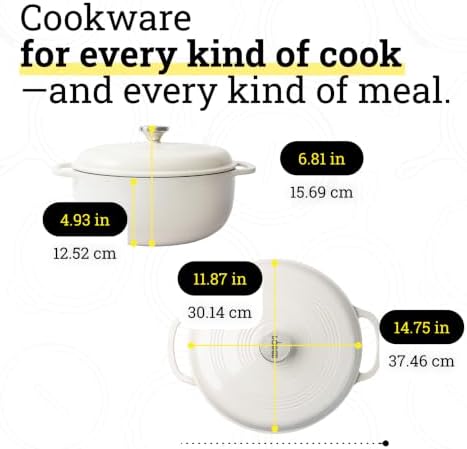 Lodge Essential Enamel Cast Iron Dutch Oven, 7.5 Quart, Oyster White - Image 5